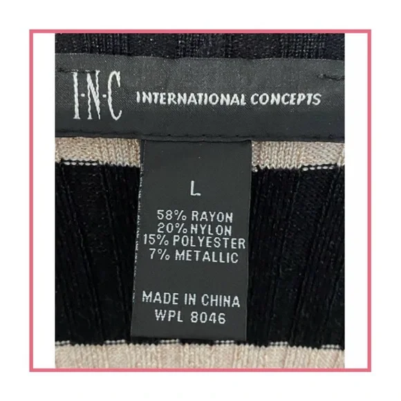 INC black and gold knit spandex body hugging striped sweater size large L - Picture 3 of 8